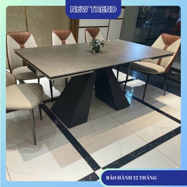 Bộ Bàn Ăn Thông Minh chân A Mặt Đá Ceramic Nhập Khẩu Cao Cấp - Lắp đặt tận nhà - NEW TREND
