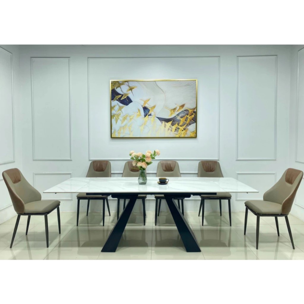 Bộ Bàn Ăn Thông Minh chân A Mặt Đá Ceramic Nhập Khẩu Cao Cấp - Lắp đặt tận nhà - NEW TREND