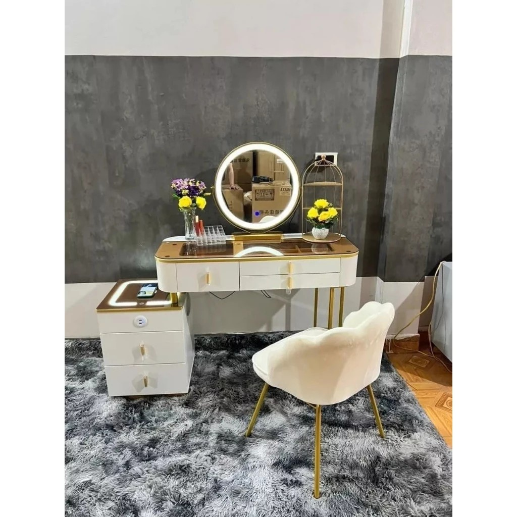 Bàn Trang Điểm Thông Minh Sạc Không Dây - Loa Bluetooth - Gương Đèn Led - Tặng kèm Ghế - Freeship