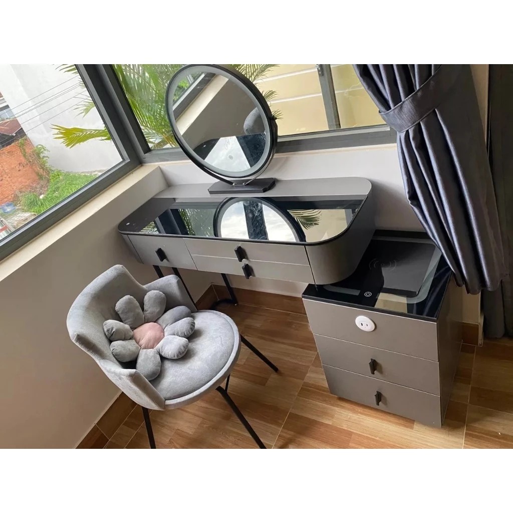 Bàn Trang Điểm Thông Minh Sạc Không Dây - Loa Bluetooth - Gương Đèn Led - Tặng kèm Ghế - Freeship