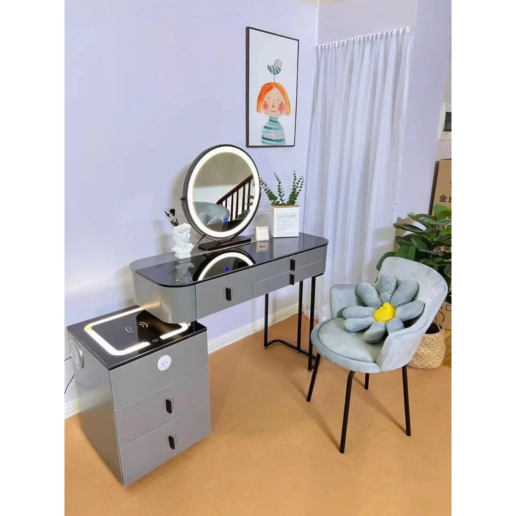 Bàn Trang Điểm Thông Minh Sạc Không Dây - Loa Bluetooth - Gương Đèn Led - Tặng kèm Ghế - Freeship