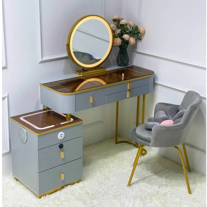 Bàn Trang Điểm Thông Minh Sạc Không Dây - Loa Bluetooth - Gương Đèn Led - Tặng kèm Ghế - Freeship