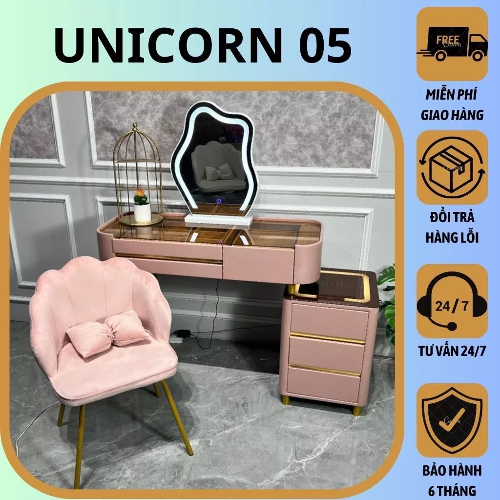 Bàn Trang Điểm Thông Minh Tích Hợp Có Sạc Không Dây - Loa Bluetooth - Gương Đèn Led - Tặng kèm Ghế