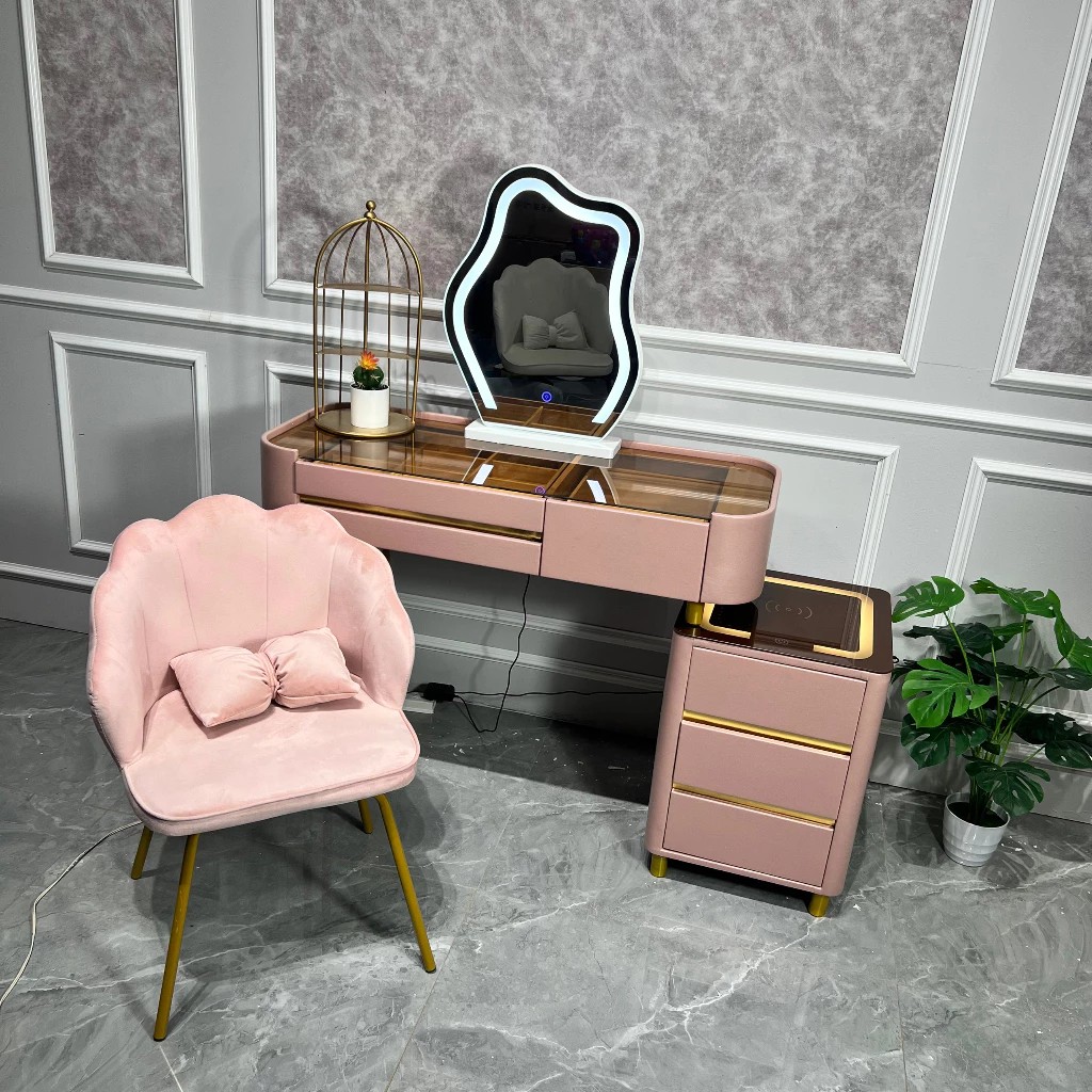 Bàn Trang Điểm Thông Minh Tích Hợp Có Sạc Không Dây - Loa Bluetooth - Gương Đèn Led - Tặng kèm Ghế