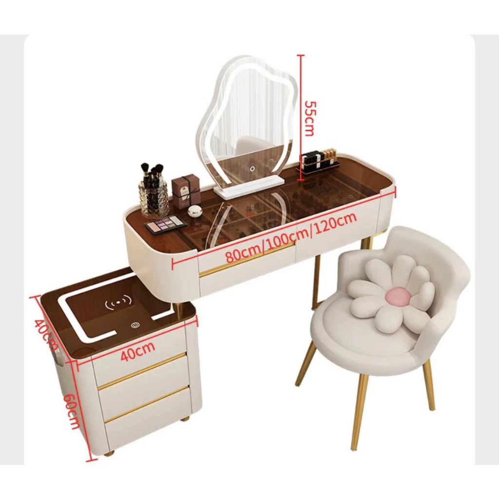 Bàn Trang Điểm Thông Minh Tích Hợp Có Sạc Không Dây - Loa Bluetooth - Gương Đèn Led - Tặng kèm Ghế