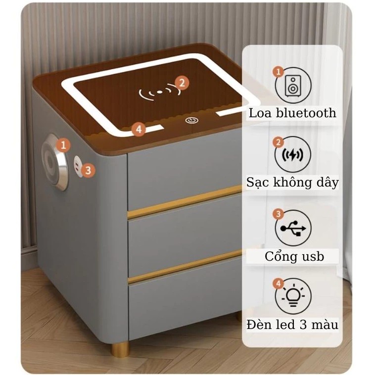 Bàn Trang Điểm Thông Minh Tích Hợp Có Sạc Không Dây - Loa Bluetooth - Gương Đèn Led - Tặng kèm Ghế