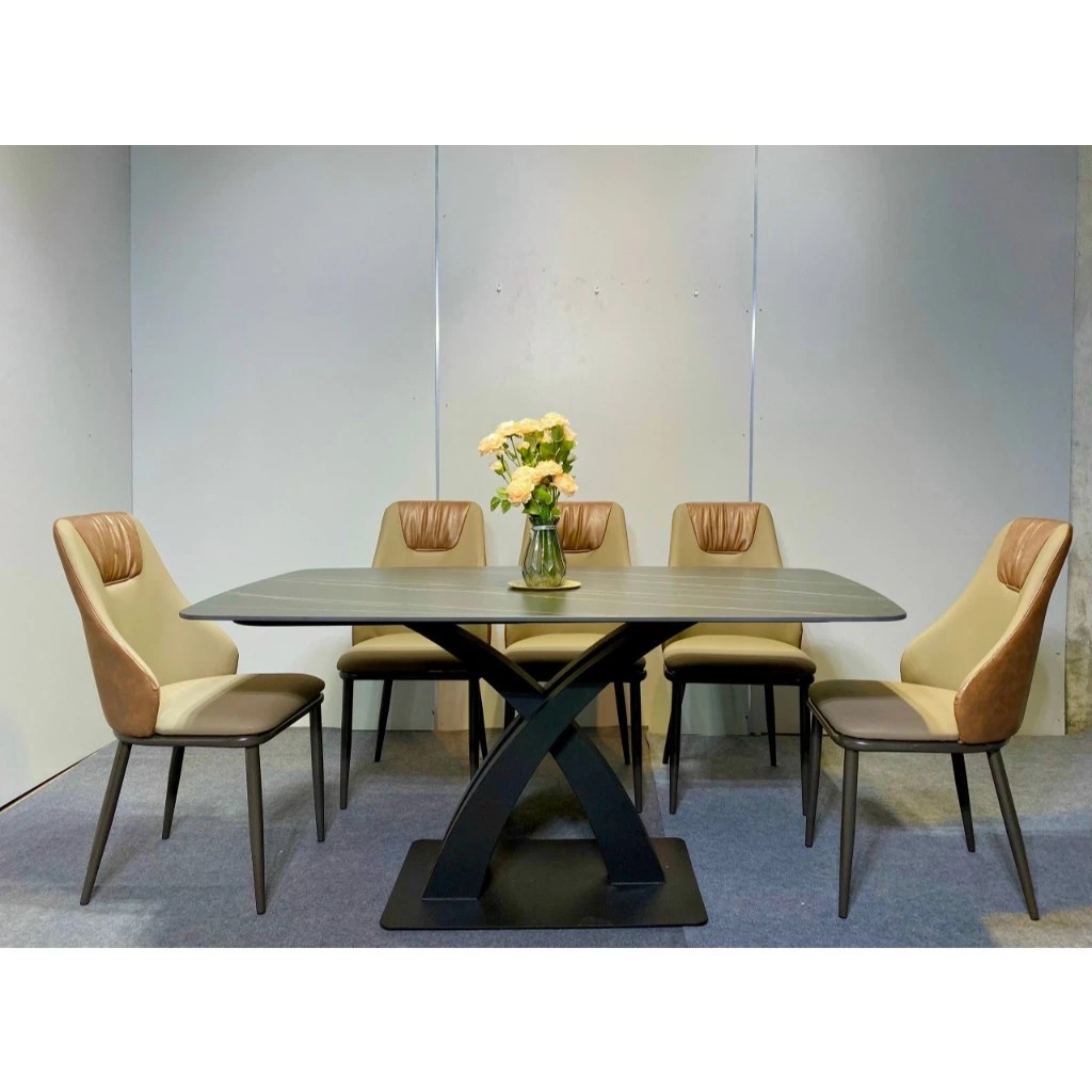 Bộ Bàn Ăn chân chữ X kép kết hợp ghế Nhập Khẩu Cao Cấp - Lắp đặt tận nhà - NEW TREND