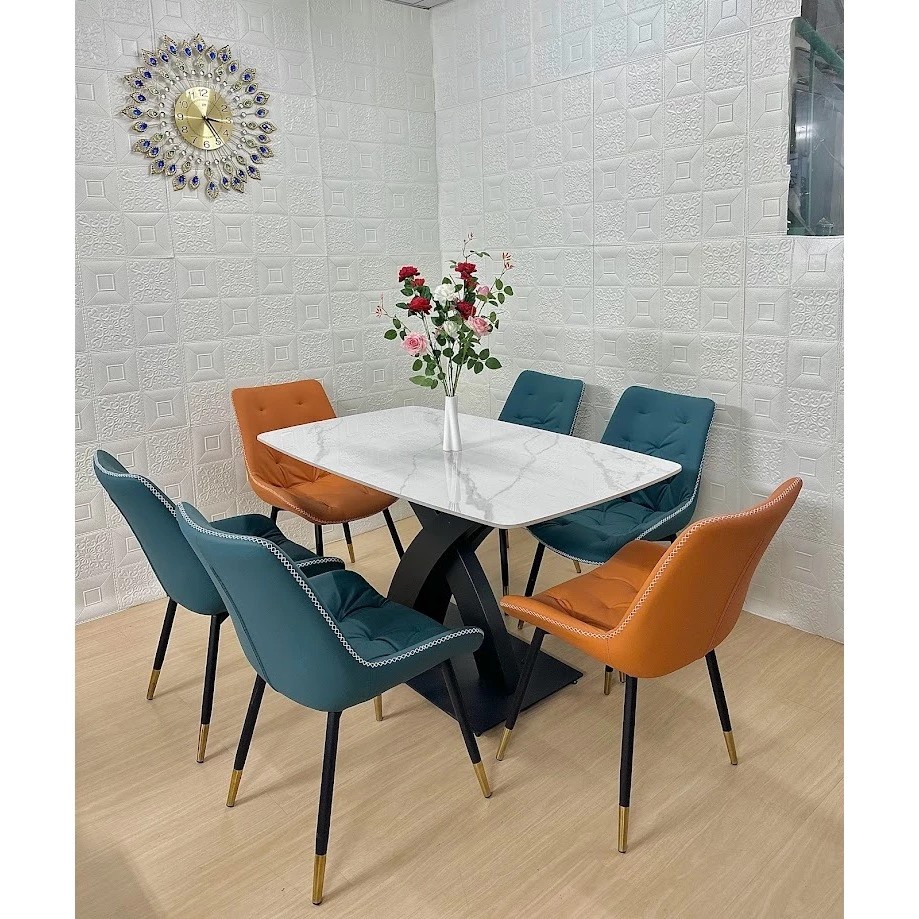 Bộ Bàn Ăn chân chữ X kép kết hợp ghế Nhập Khẩu Cao Cấp - Lắp đặt tận nhà - NEW TREND