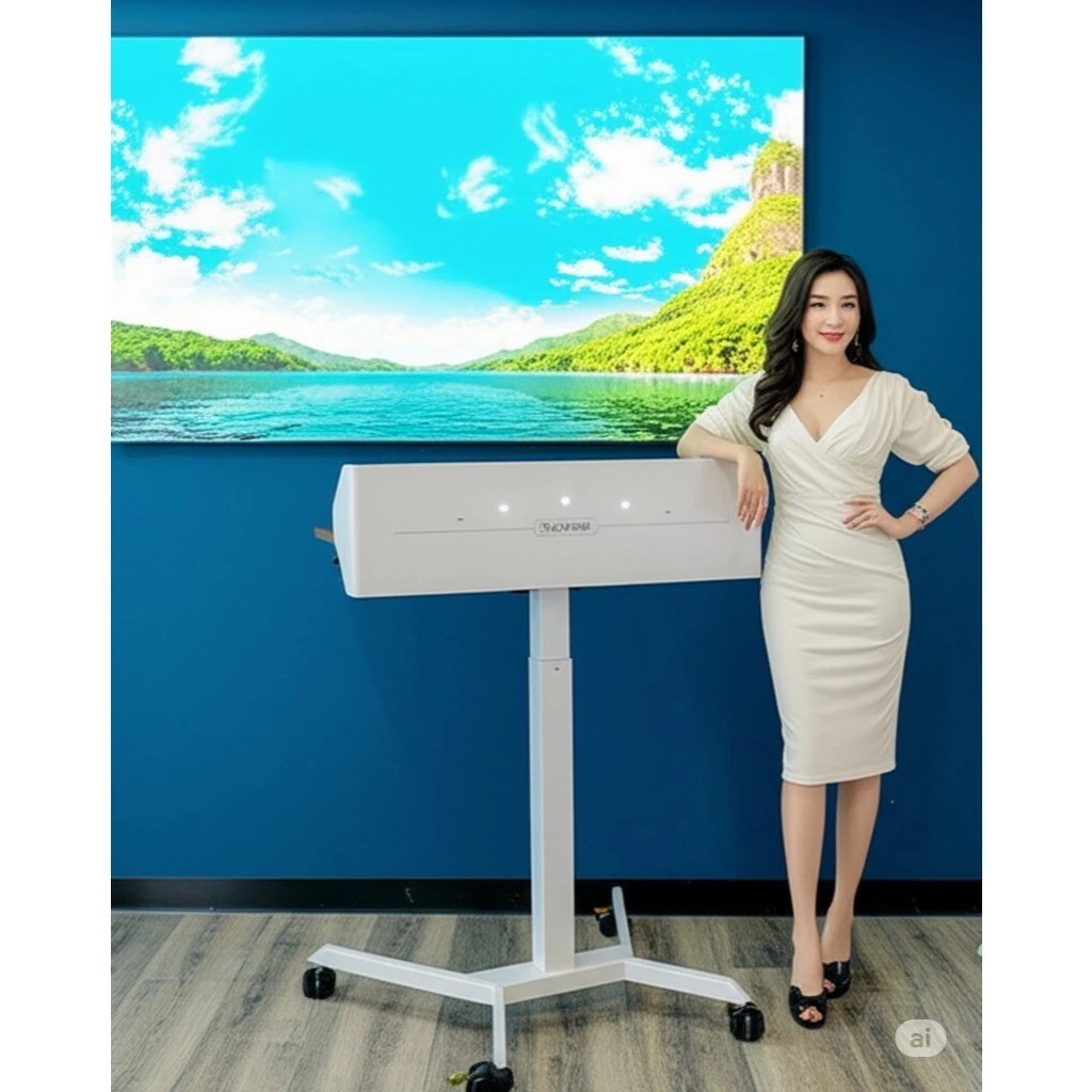 Bục phát biểu di động thông minh. Nâng hạ chiều cao thông minh, mặt bàn có góc nghiêng. Bánh xe có khóa cố định