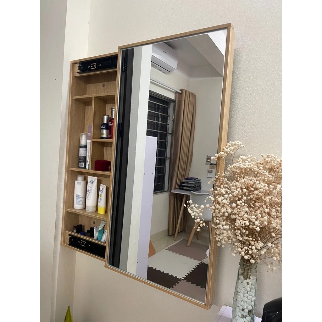 Kệ Treo Tường Kèm Gương Thông Minh Gỗ Chất Liệu Gỗ MDF Cao Cấp - chống ẩm