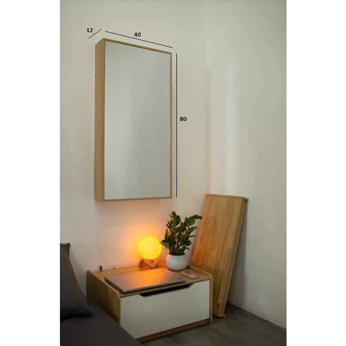 Kệ Treo Tường Kèm Gương Thông Minh Gỗ Chất Liệu Gỗ MDF Cao Cấp - chống ẩm